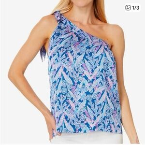 Lilly Pulitzer Blue and Pink One-Shoulder Blouse